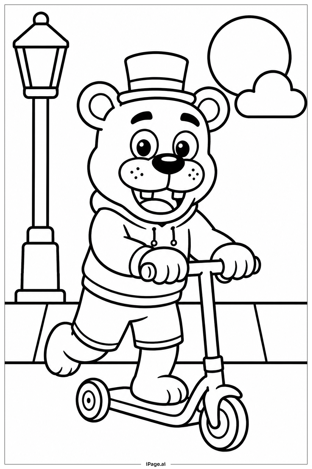 Freddy Fazbear 騎滑板車著色頁