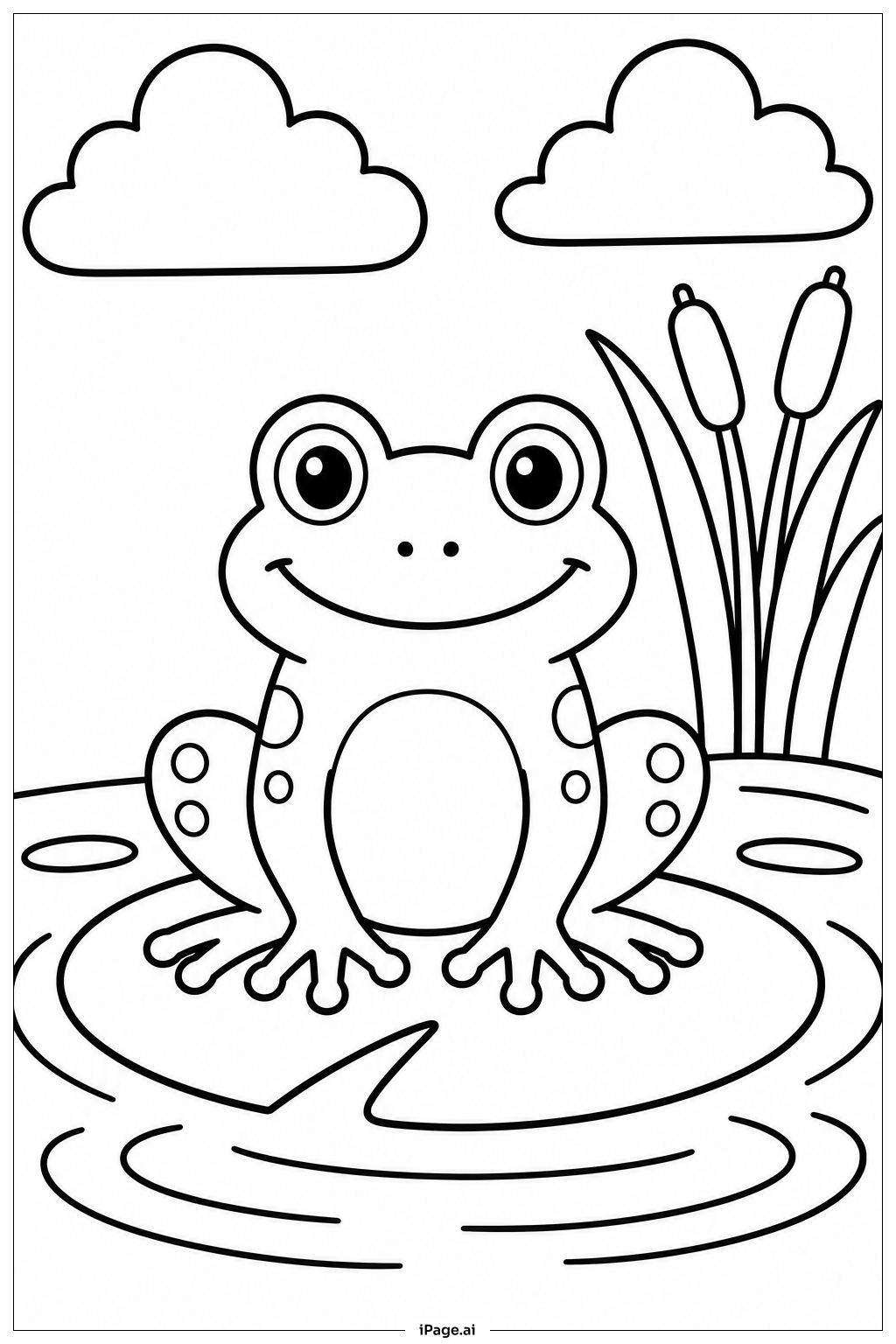  Frosch balanciert auf Seerose mit Wolken Ausmalseite 