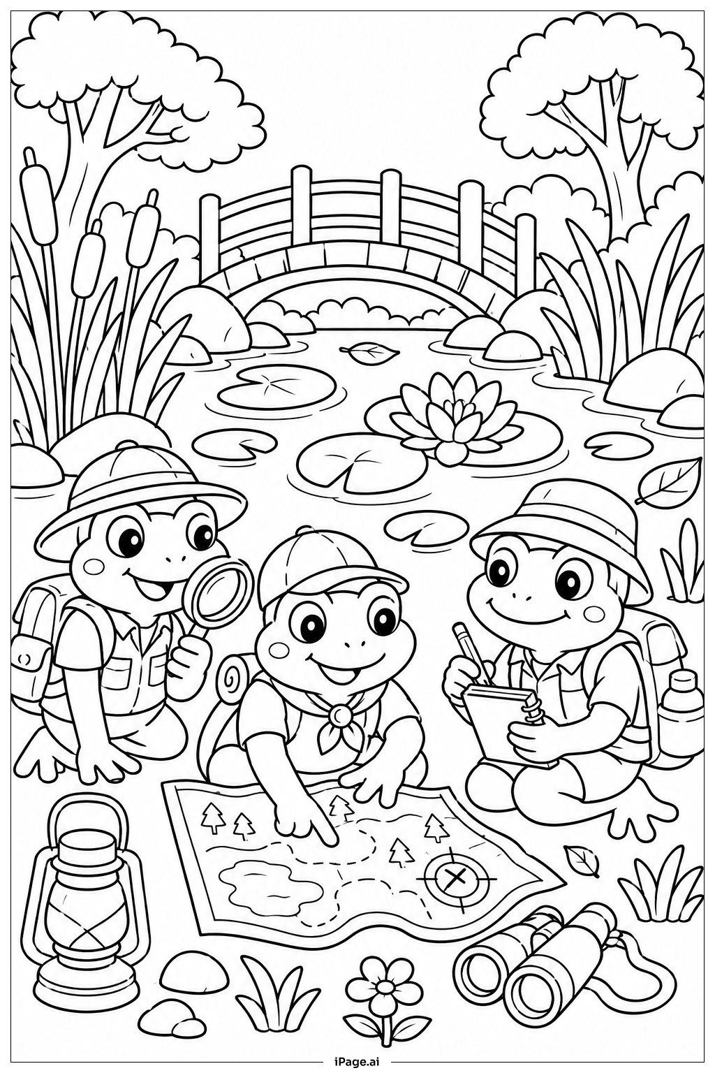 Página para colorear de Equipo de Ranas Exploradoras