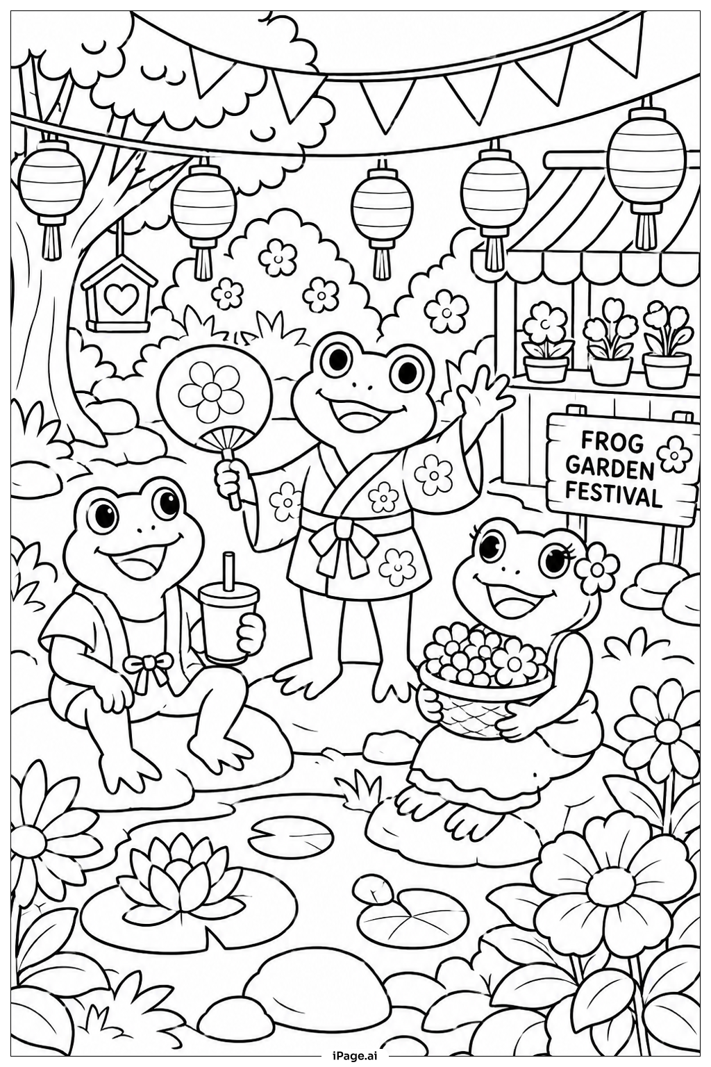 Página para colorear de Festival de Jardín de Ranas