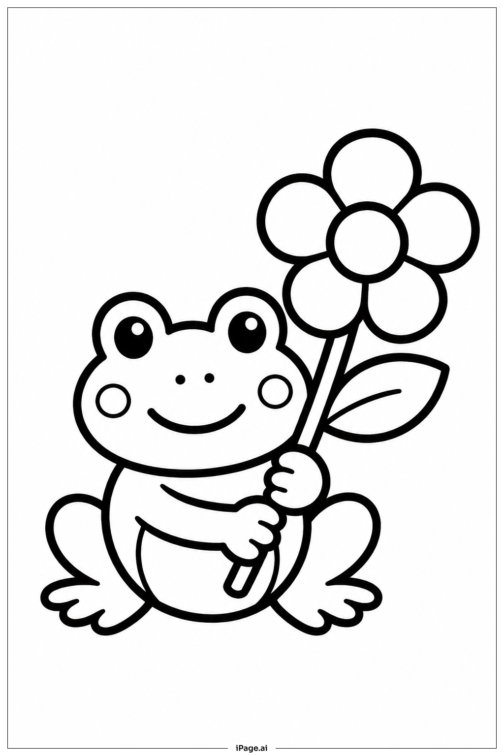 Frog Holding Flower Coloring Page