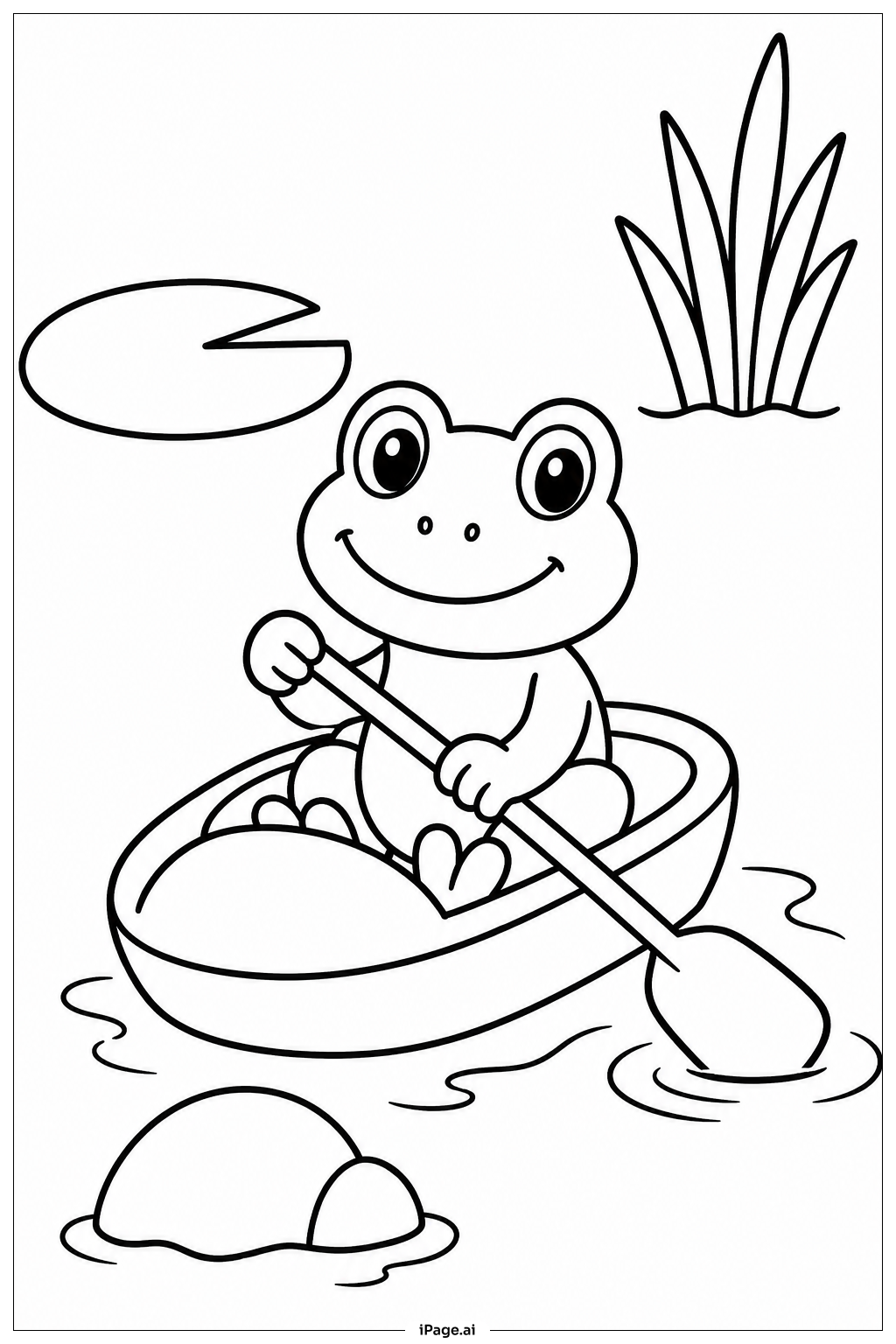 Page de coloriage Grenouille sur un bateau à pédales
