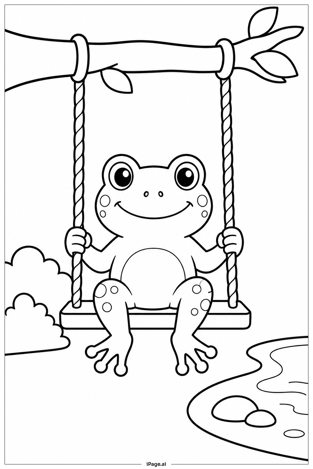 Página para colorear de Rana en el columpio