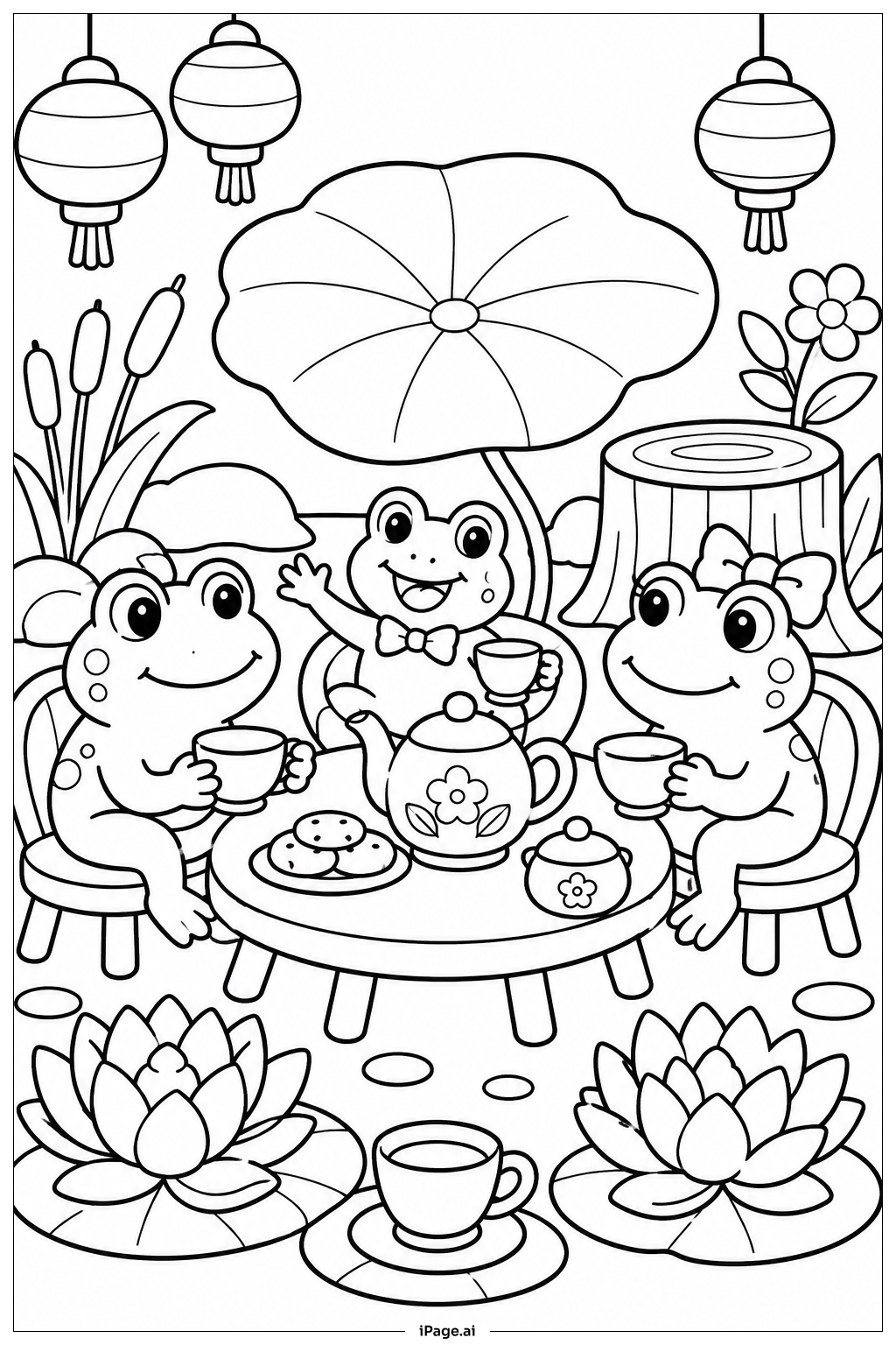 Page de coloriage Fête du Thé des Grenouilles