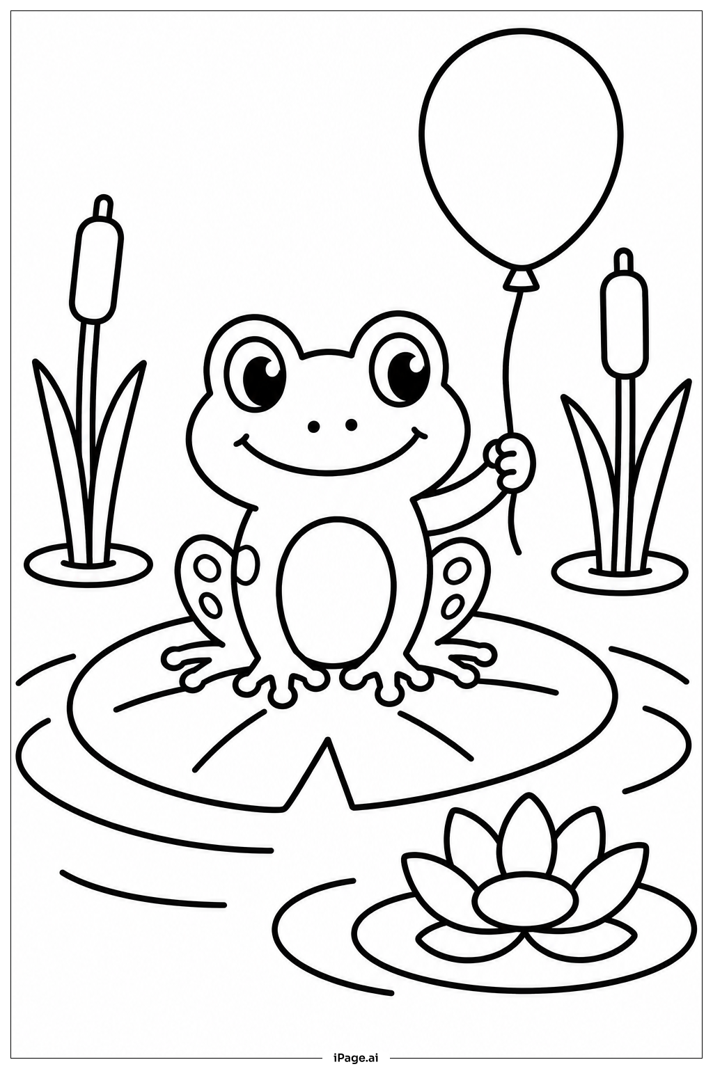  Frog With Balloon On Lily Pad Coloring Page 