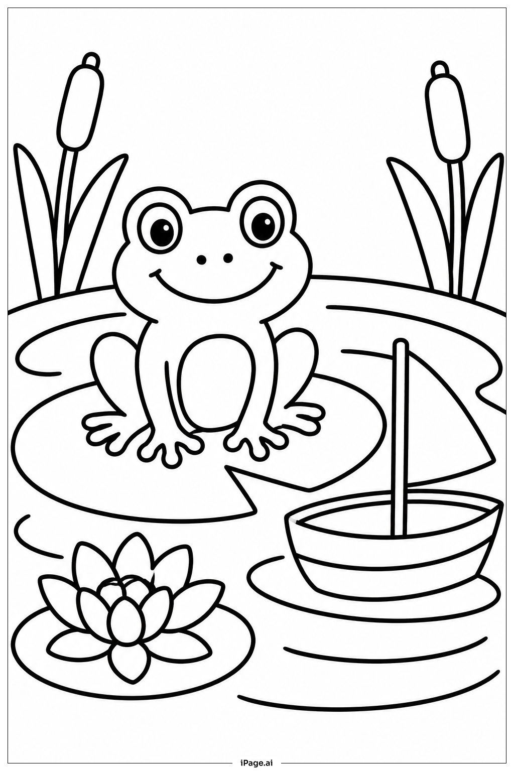  Frog With Boat On Lily Pad Pond Coloring Page 