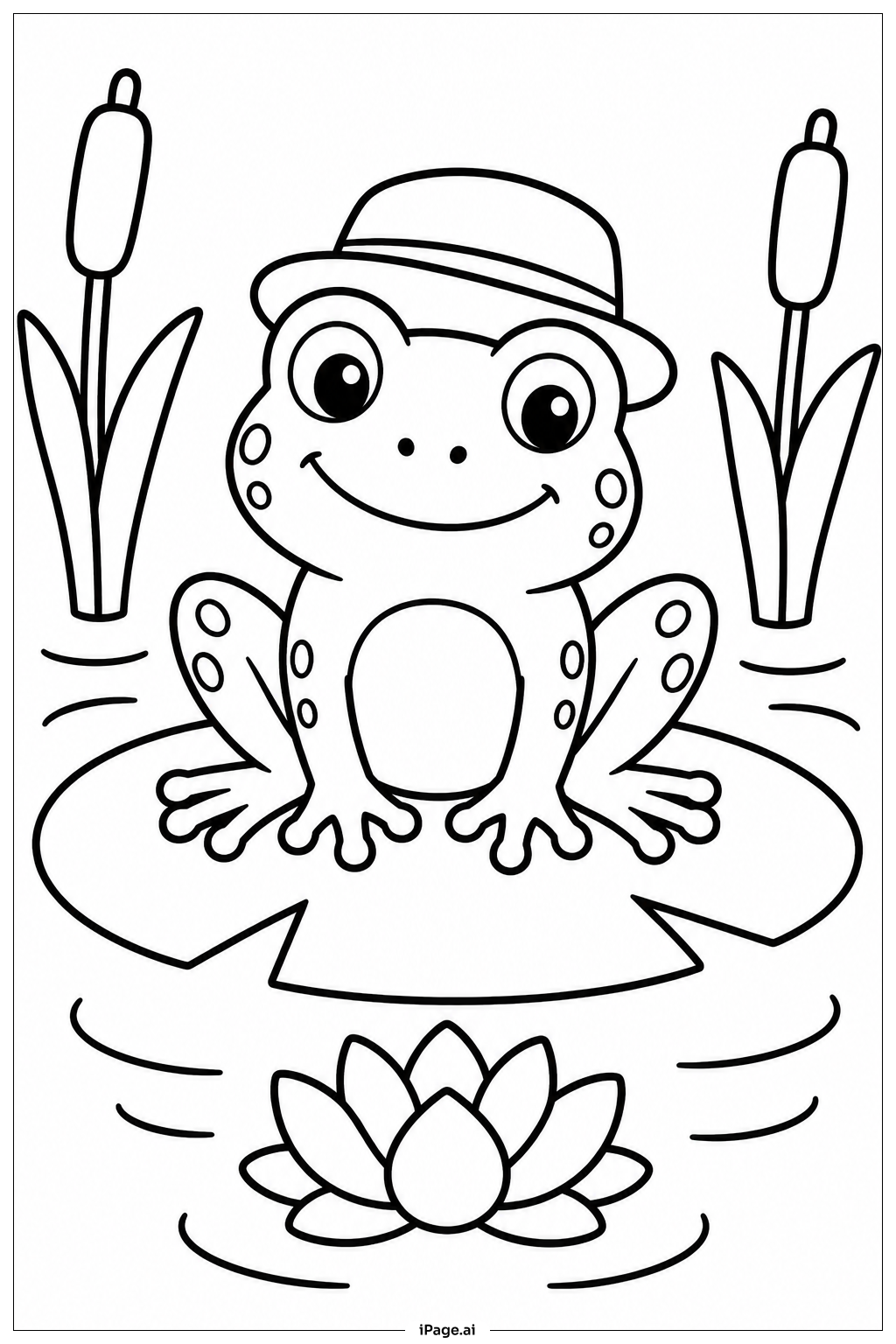  Frosch mit Hut auf Seerose und Schilf Ausmalseite 