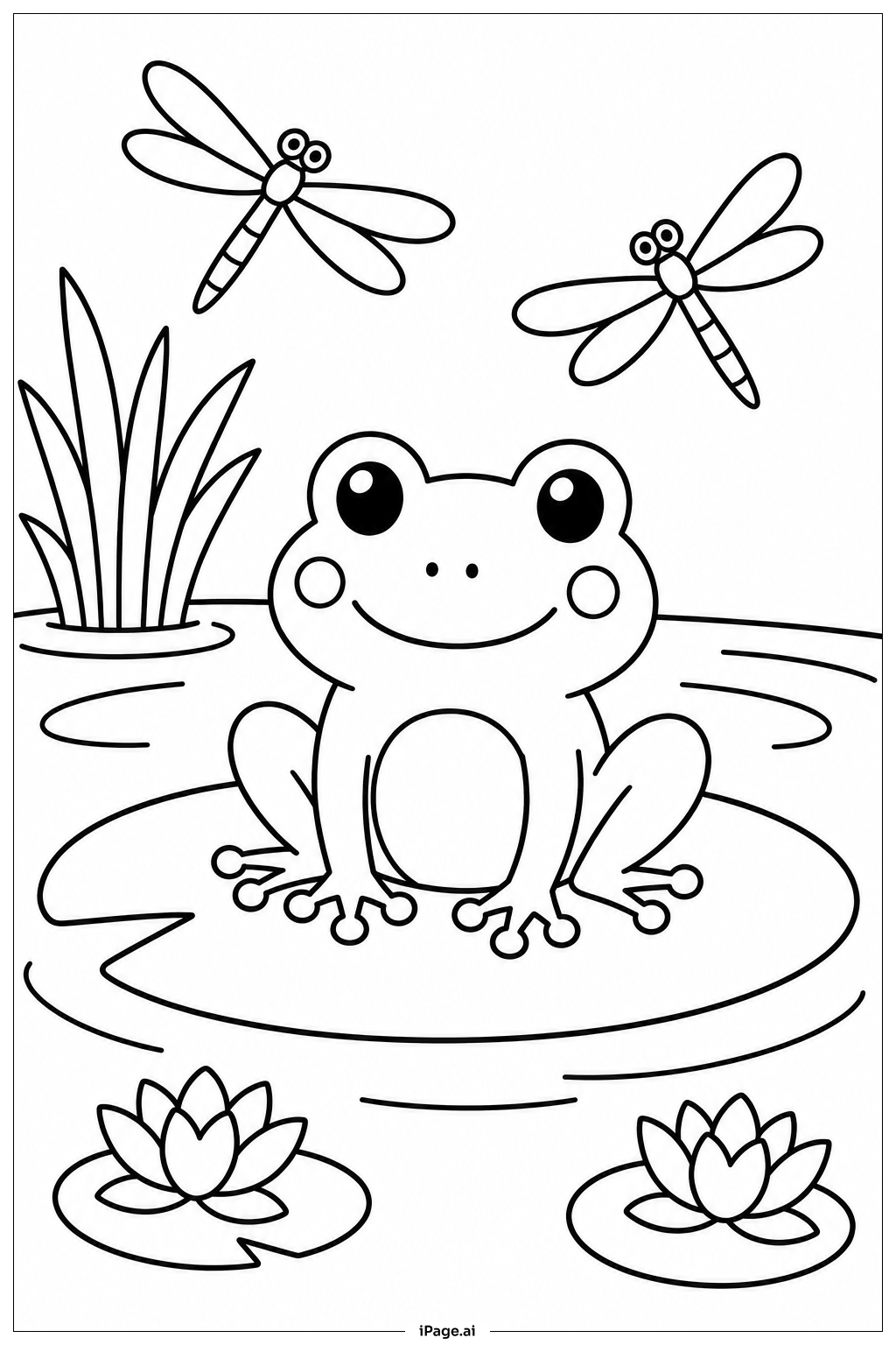  Trang tô màu Ếch Với Lá Lily Pad Và Chuồn Chuồn 