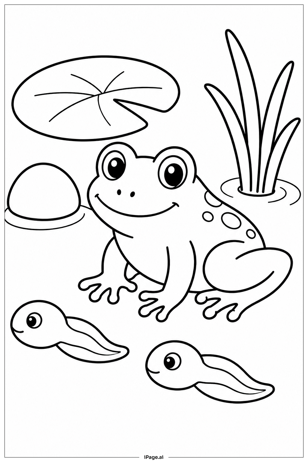  Frog With Tadpoles Coloring Page 