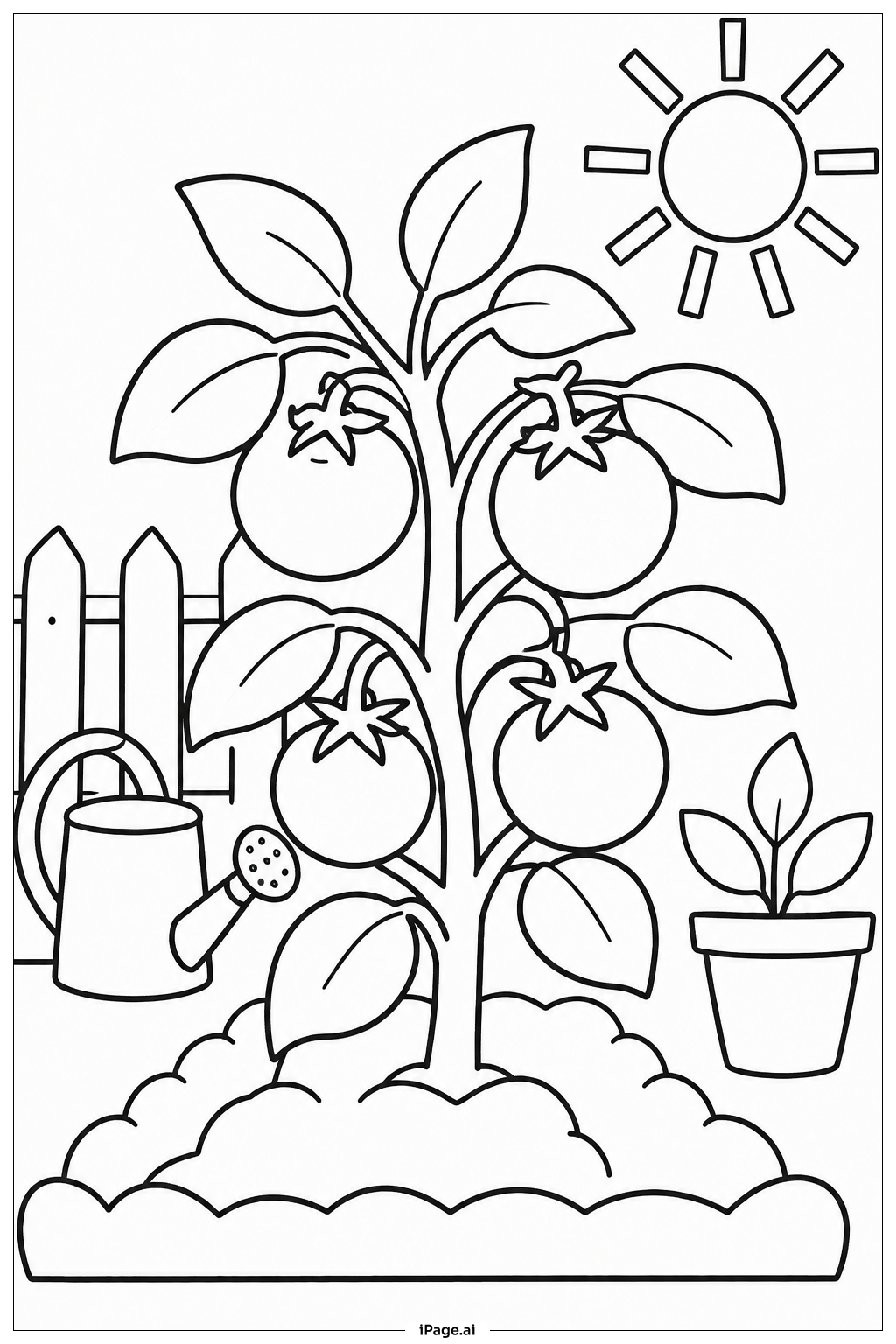 Página para colorear de Fila de Frutas en el Jardín