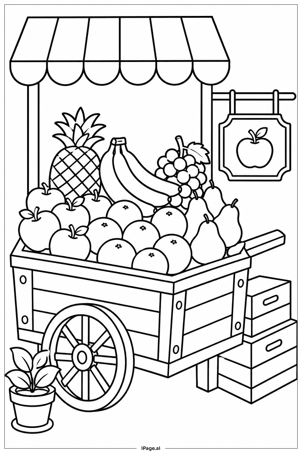 Página para colorear de Carrito de Frutas del Mercado