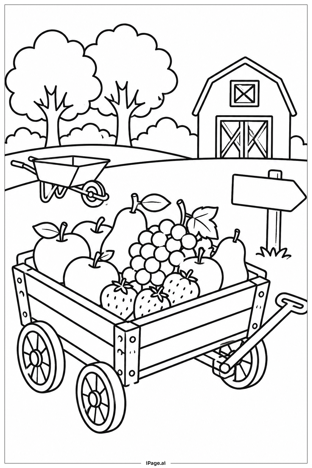 Página para colorear de Carrito de Recolección de Frutas