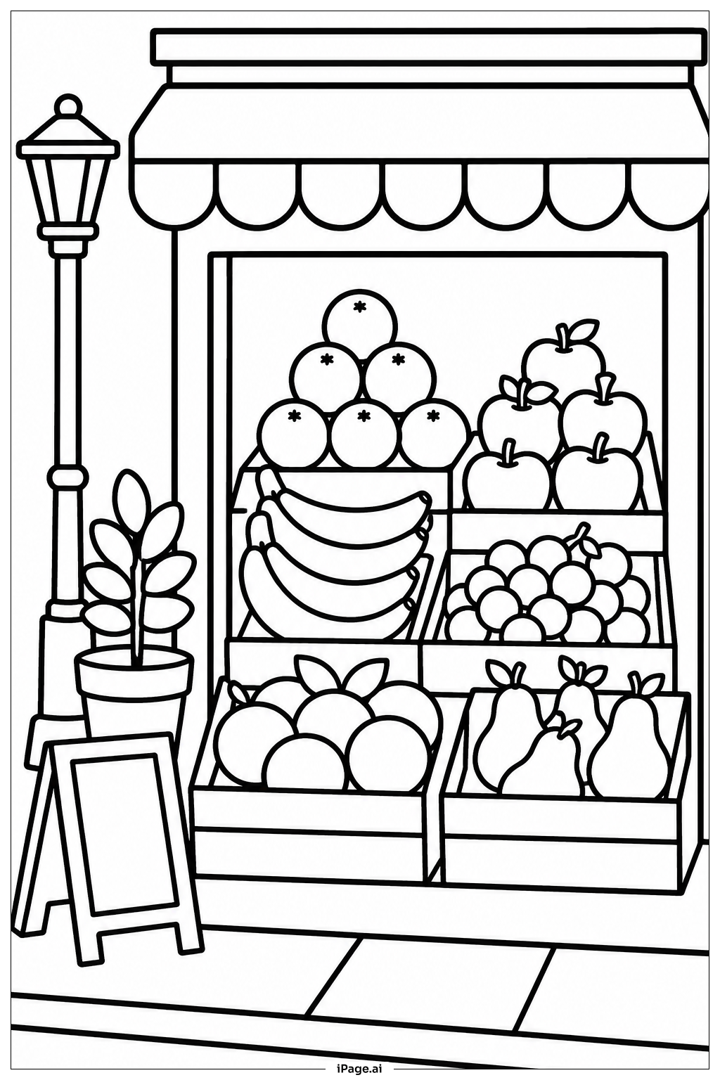 Página para colorear de Frutas en el Escaparate de una Frutería