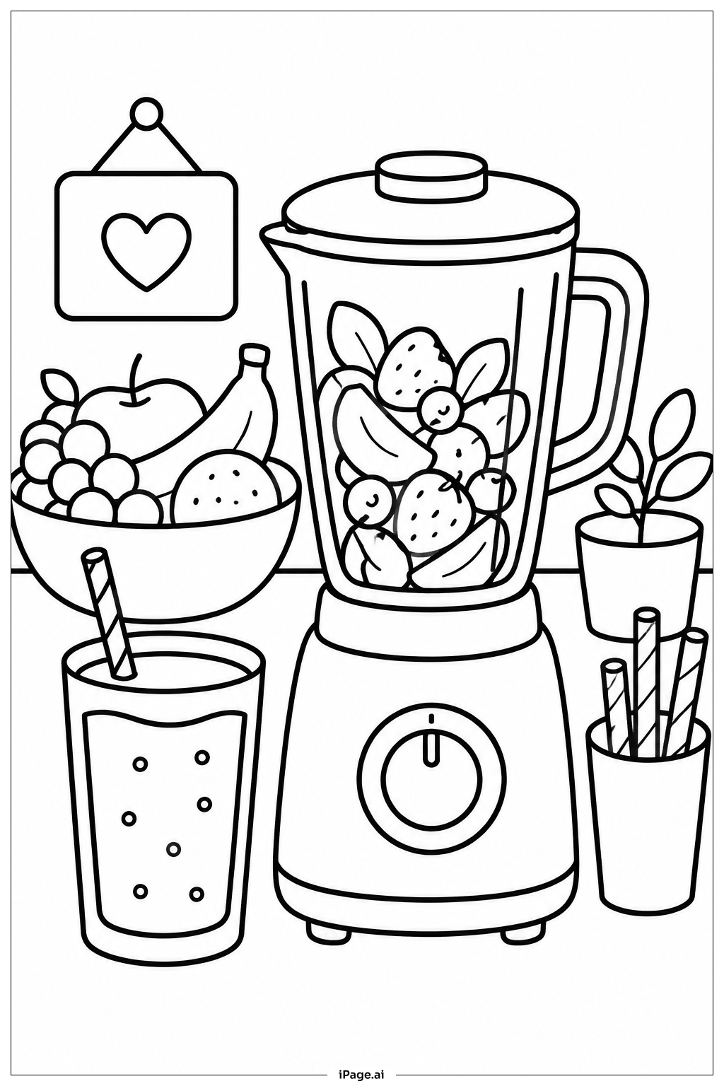 Página para colorear de Mostrador de Batidos de Frutas