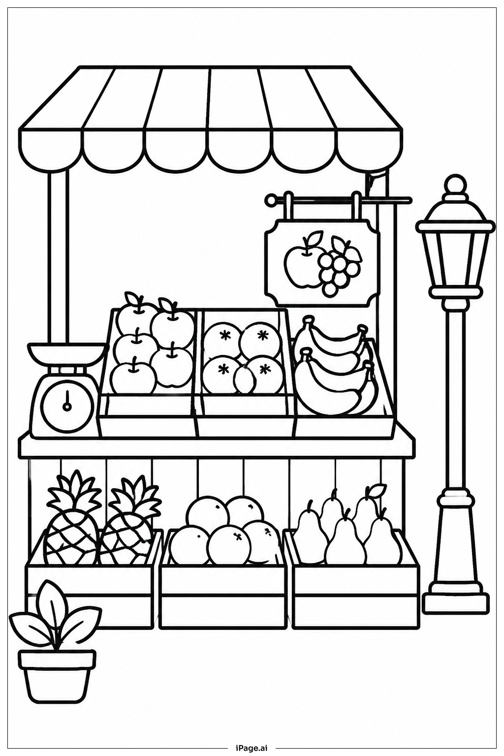 Página para colorear de Puesto de Frutas