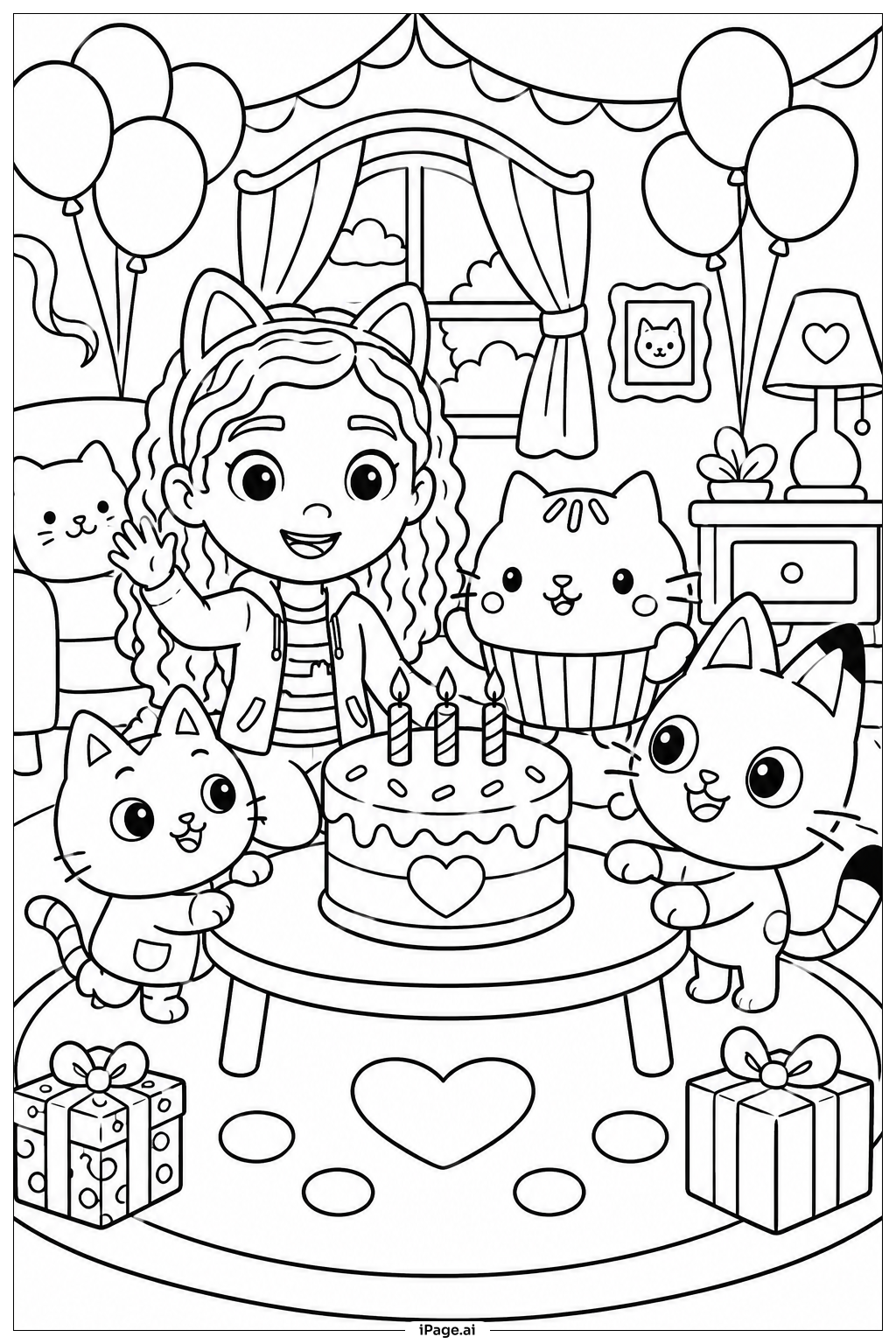 Página para colorear de Celebración Familiar de Gabbys Dollhouse