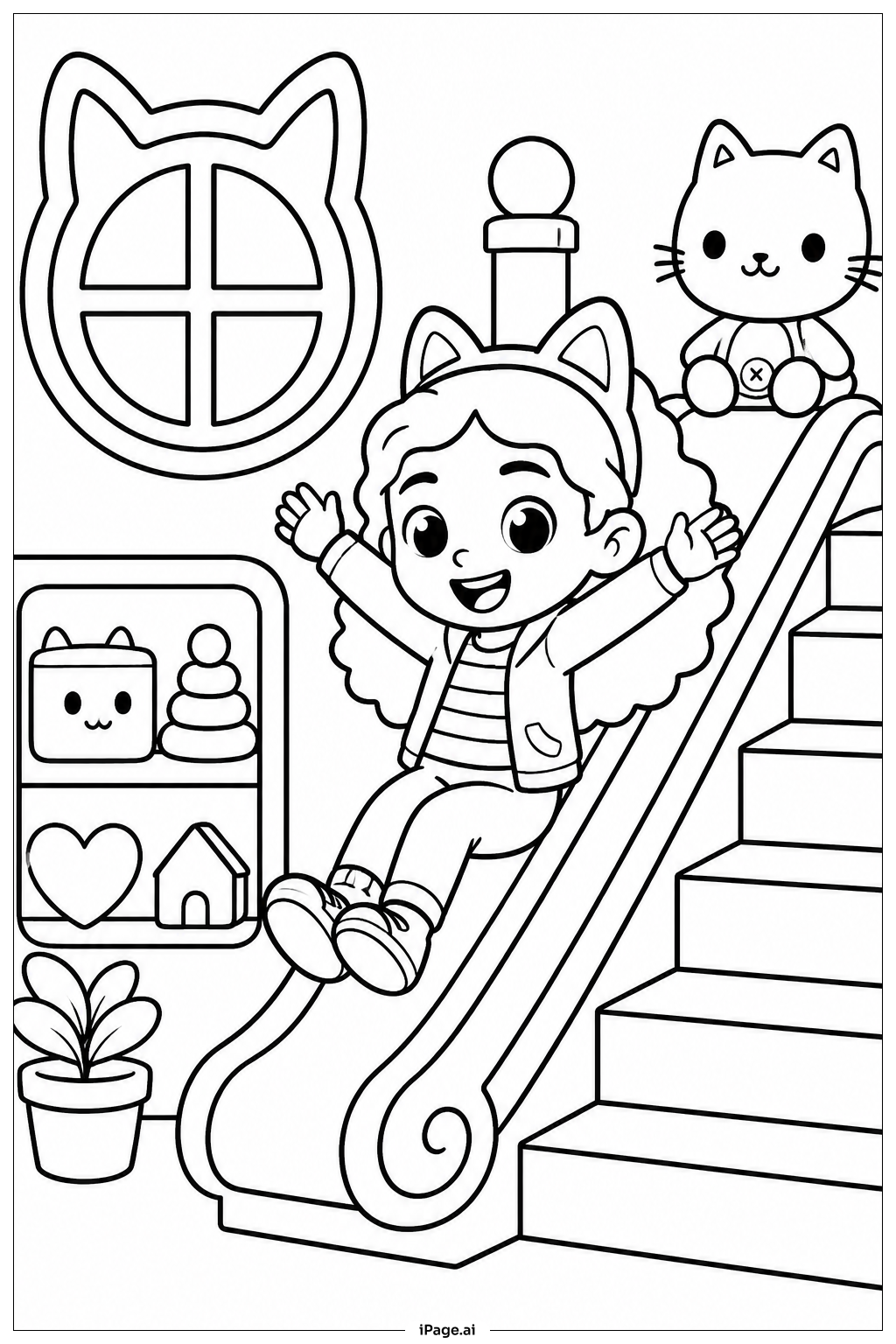 加比的娃娃屋楼梯滑梯填色页