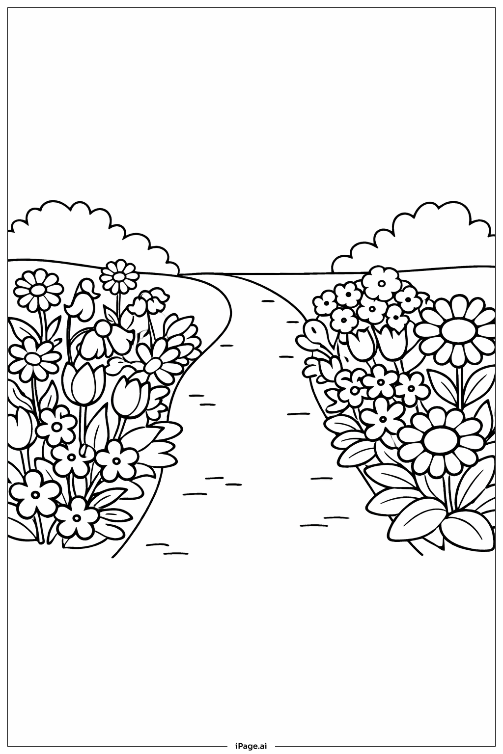 Garden Path Flower Row Coloring Page