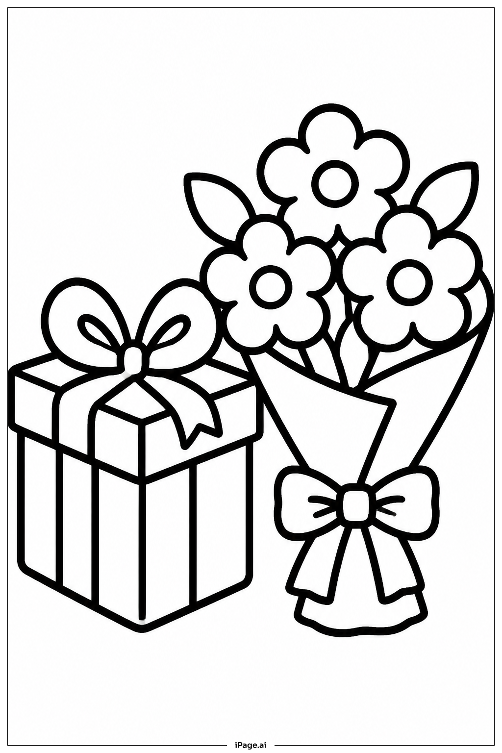 Gift Box Flower Bouquet Coloring Page