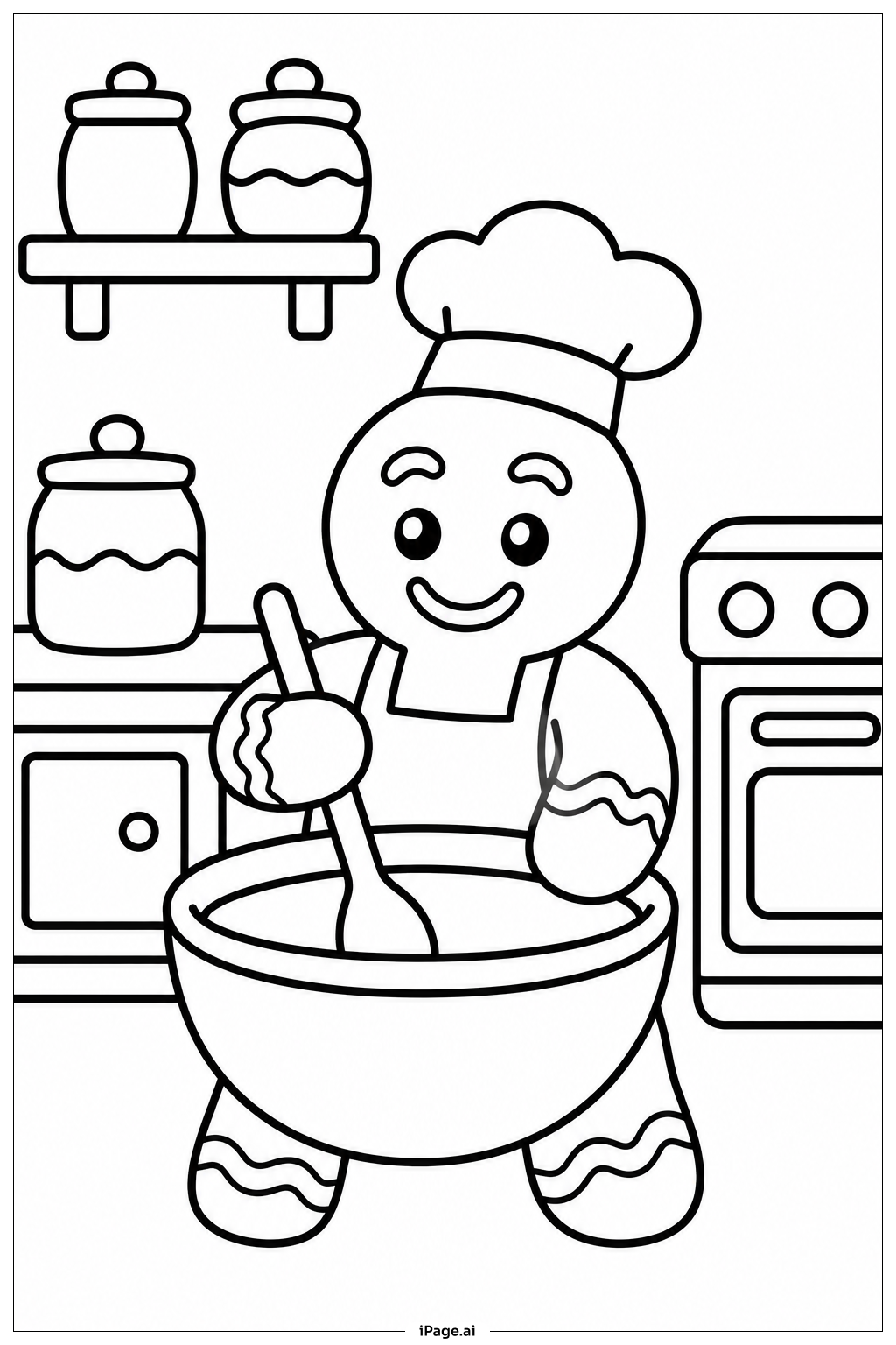 Página para colorear de Escena de Horneado de Galletas de Jengibre