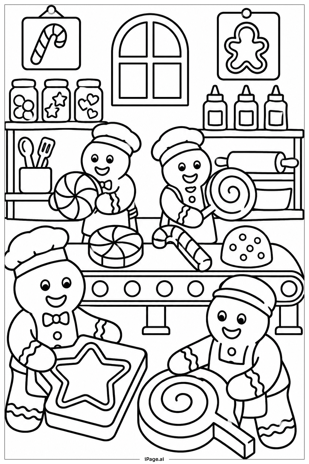Page de coloriage Atelier de Bonbons en Pain d'Épice