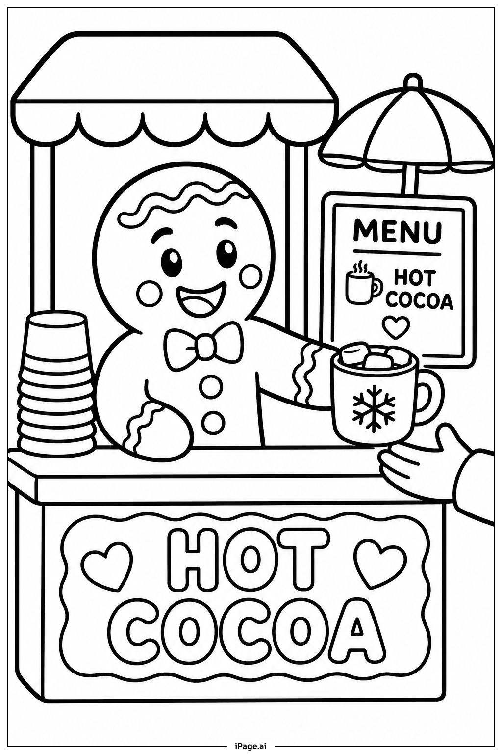 Gingerbread Hot Cocoa Stand Coloring Page
