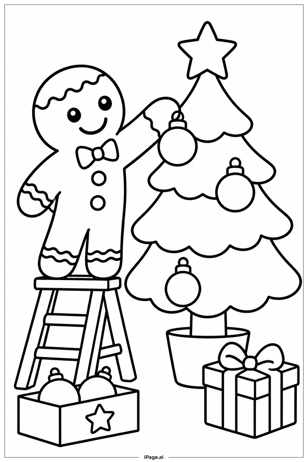 Gingerbread Tree Decorating Coloring Page