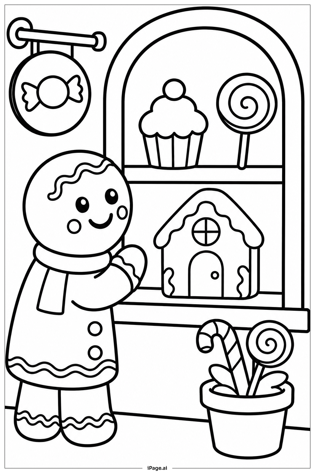 Gingerbread Window Shop Coloring Page