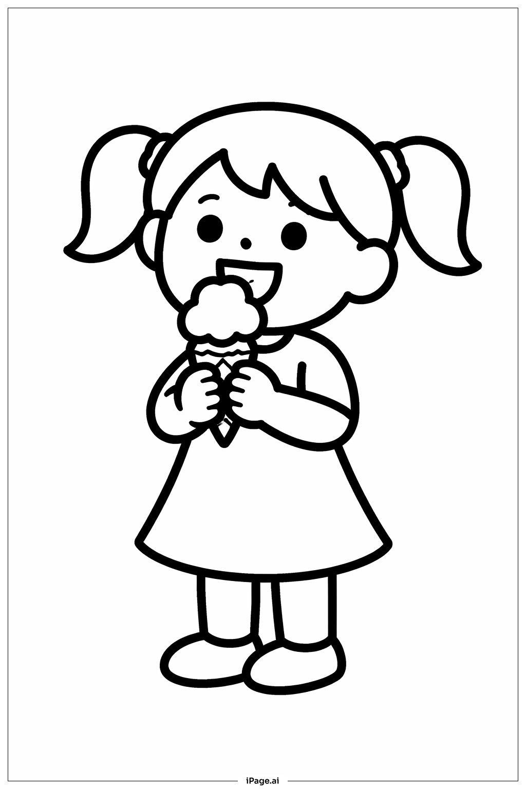 アイスクリームを食べている女の子の塗り絵ページ