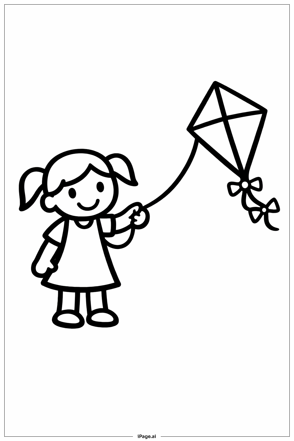 凧を飛ばす女の子の塗り絵ページ