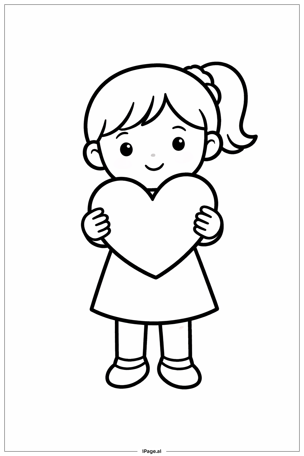 ハートを持つ女の子の塗り絵ページ