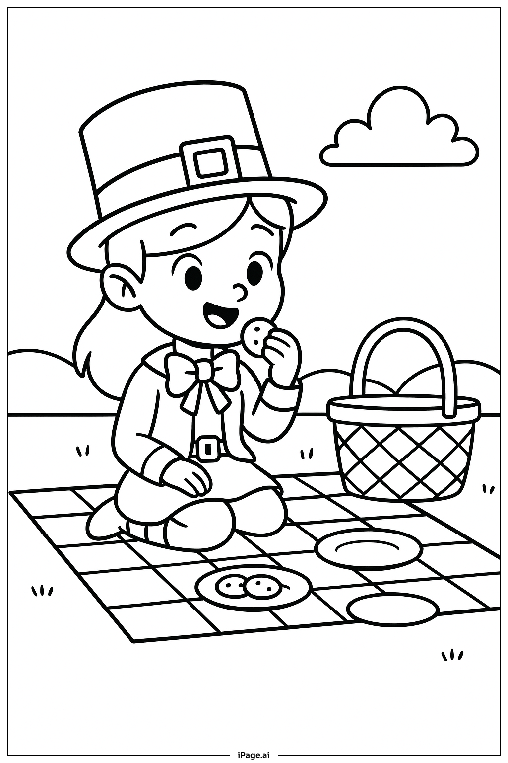  소녀 레프러컨 소풍 색칠공부 페이지 