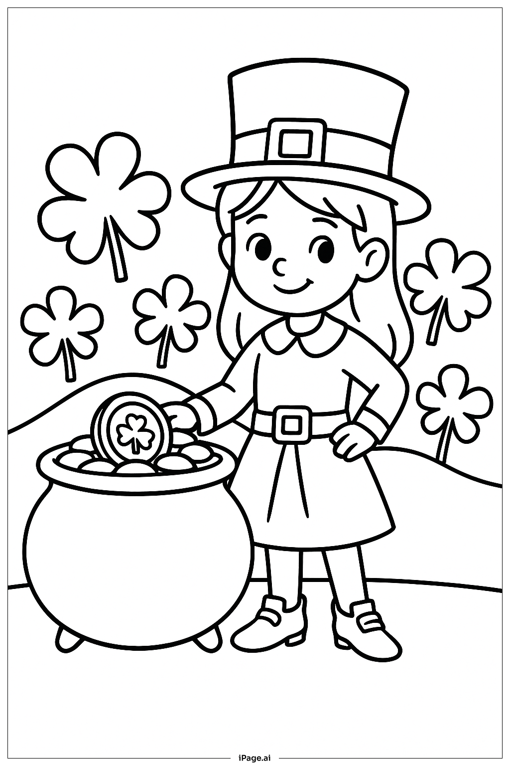  금항아리 옆 소녀 요정 색칠공부 페이지 