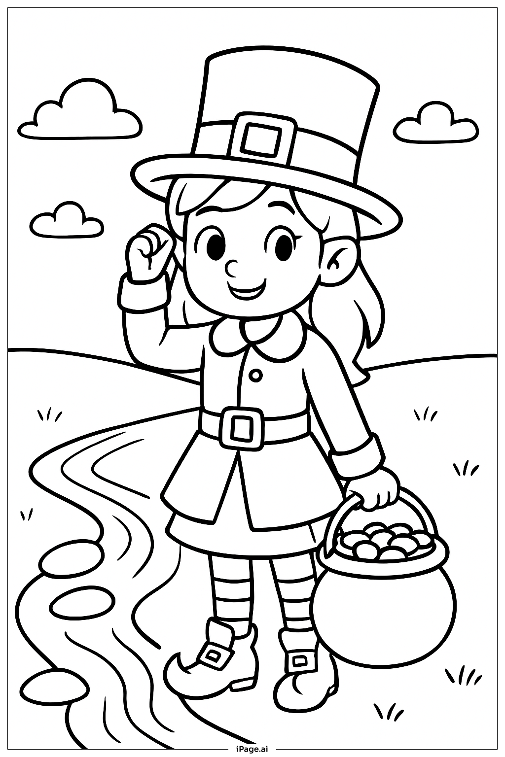  Girl Leprechaun By Stream Coloring Page 