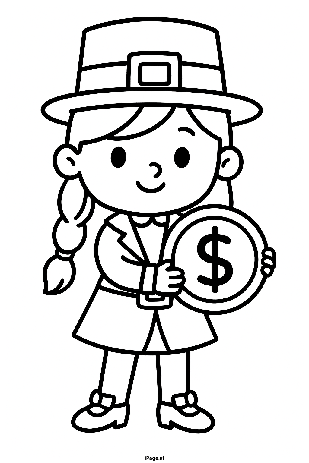  拿着硬币的女孩小妖精填色页 