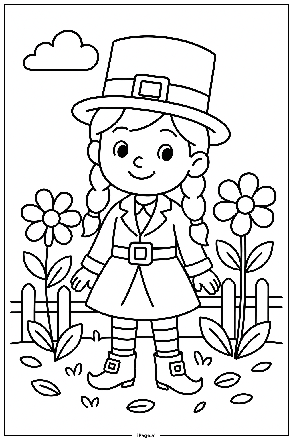  花园里的小女孩妖精填色页 