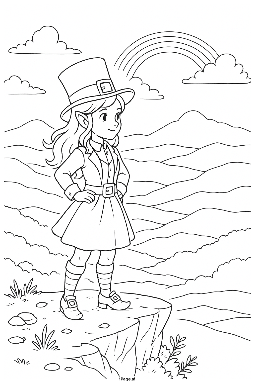  Girl Leprechaun Mountain Clifftop Coloring Page 