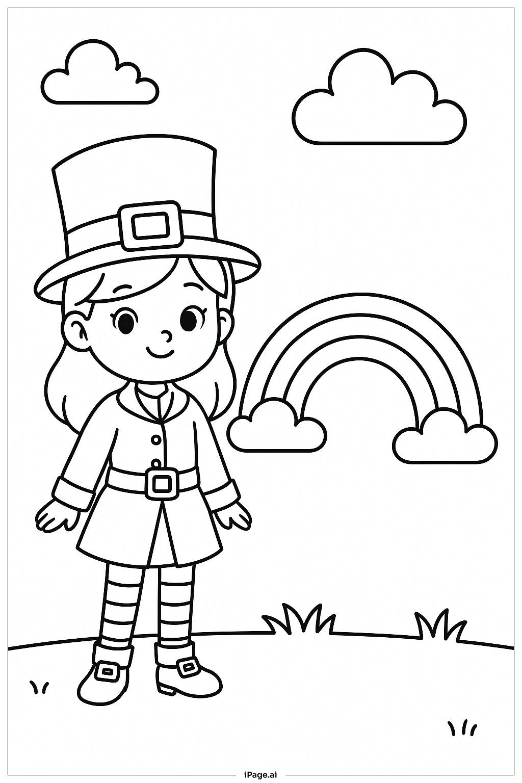  무지개 근처 소녀 레프리콘 색칠공부 페이지 