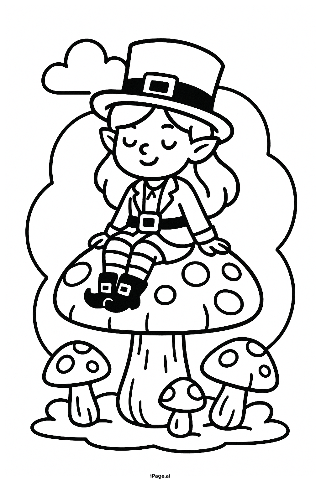  蘑菇上的女孩小妖精填色页 