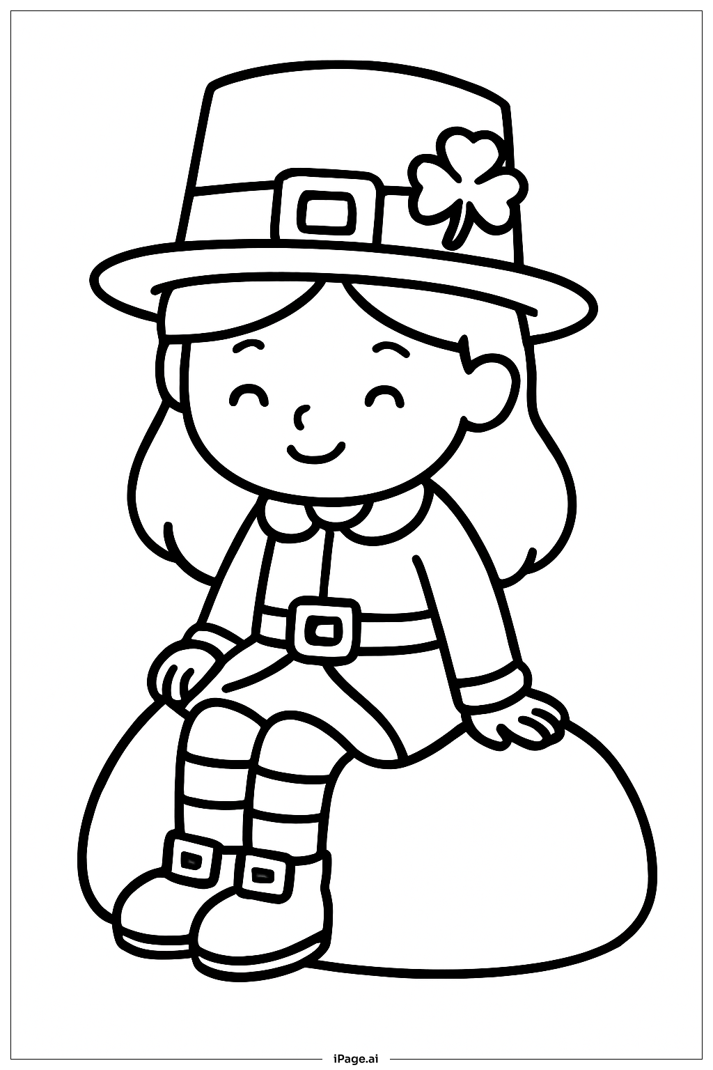  女孩小妖精坐在石头上填色页 