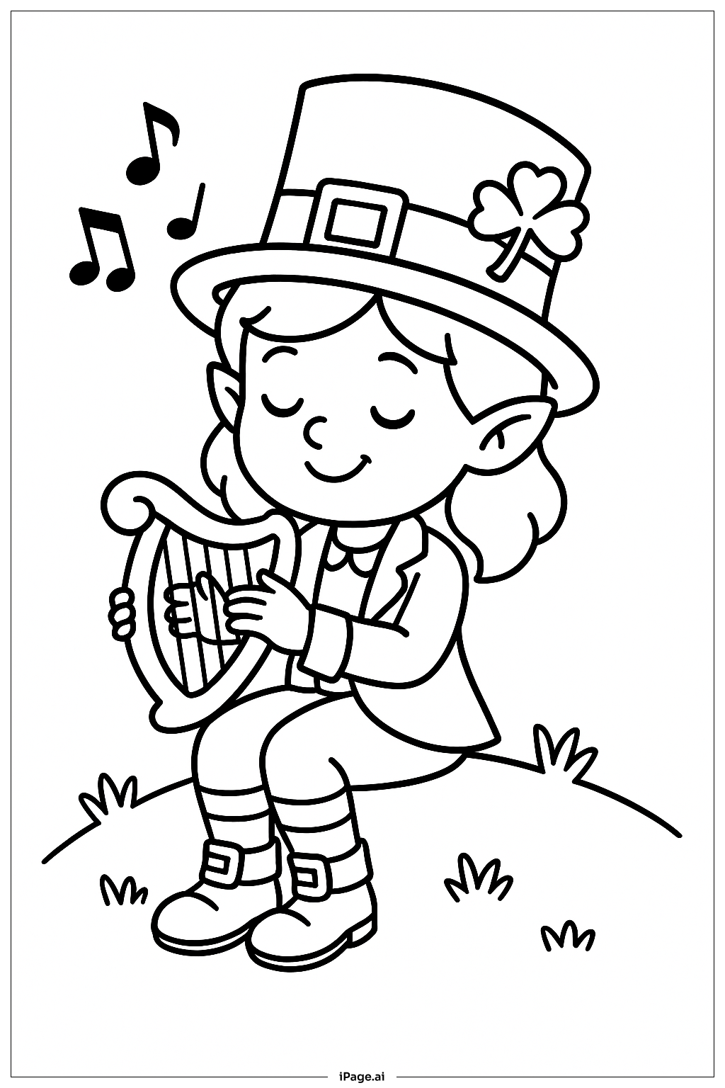  弹竖琴的小妖精女孩填色页 