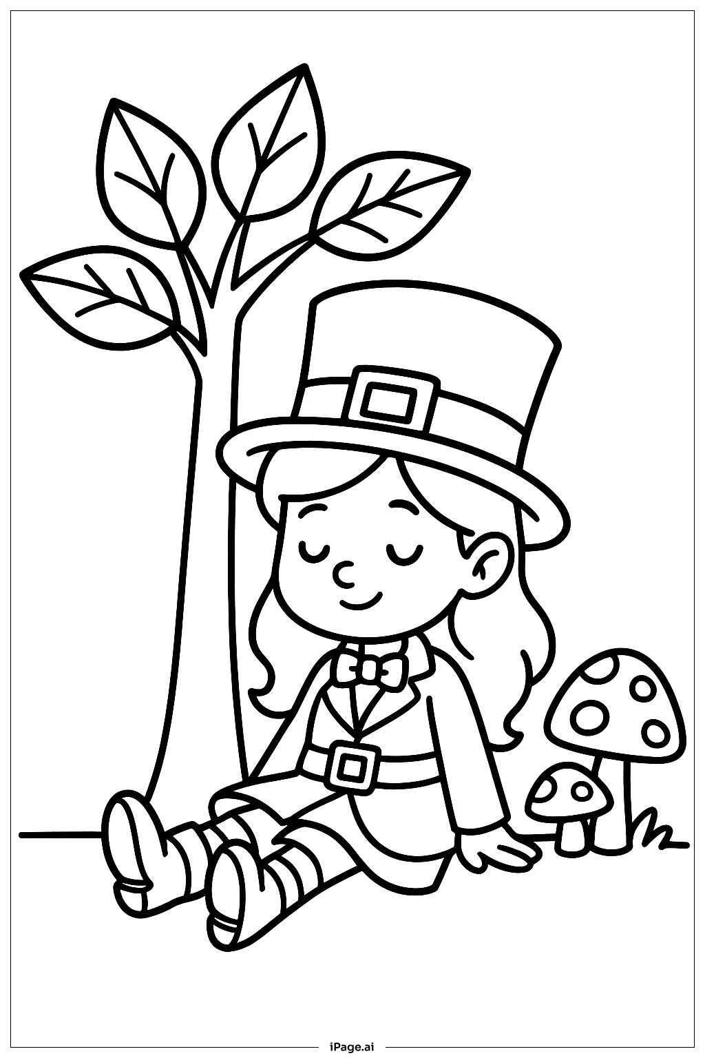  树下的小妖精女孩填色页 