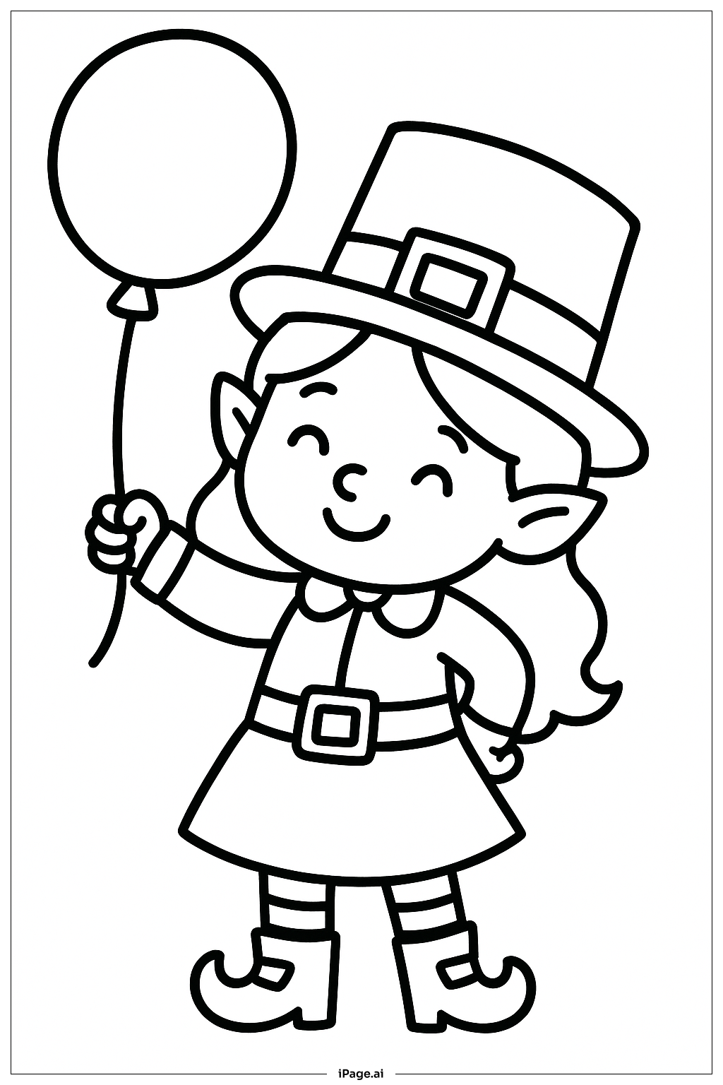  拿着气球的女孩小精灵填色页 