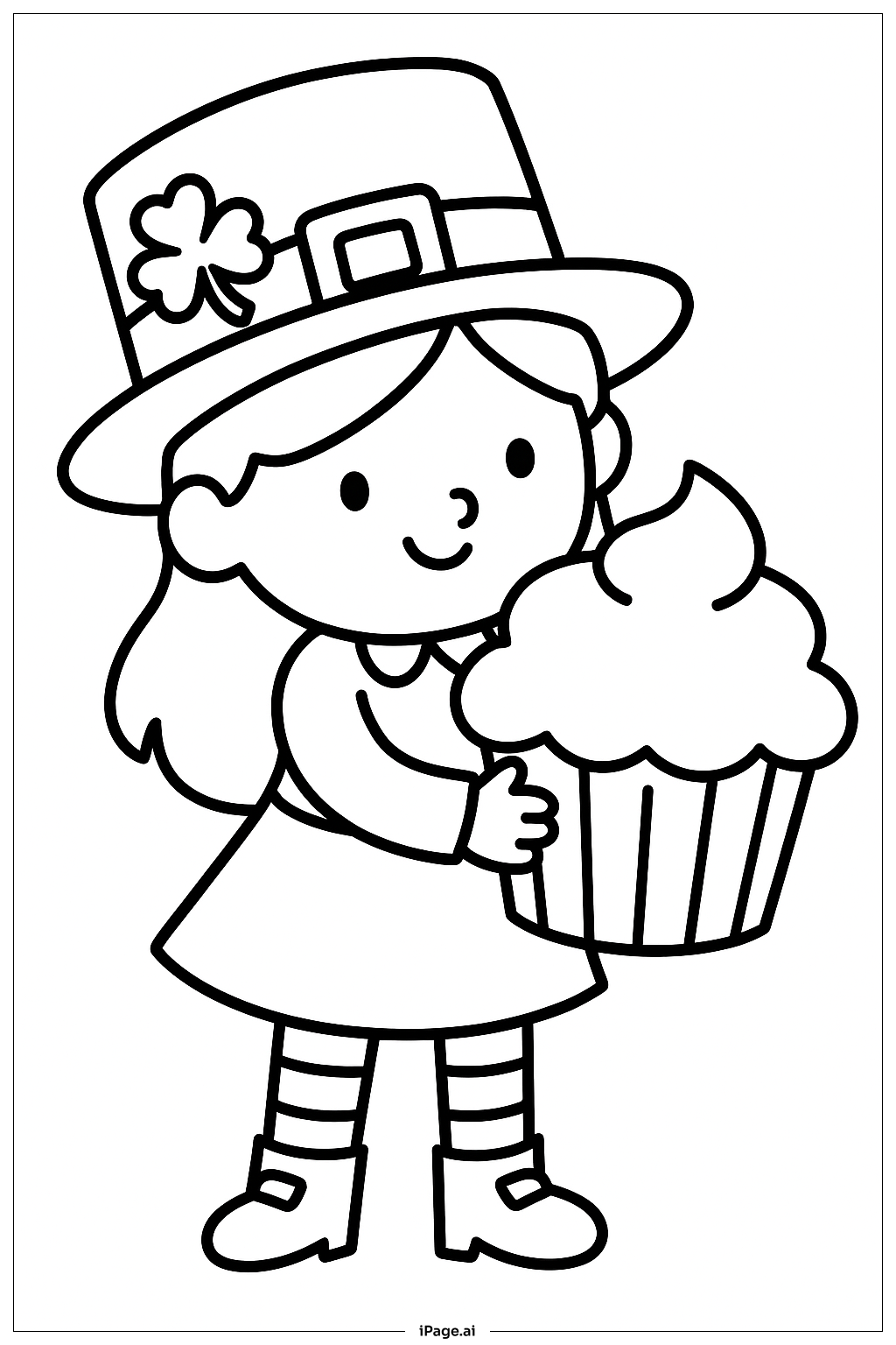  女孩小妖精和杯子蛋糕填色页 