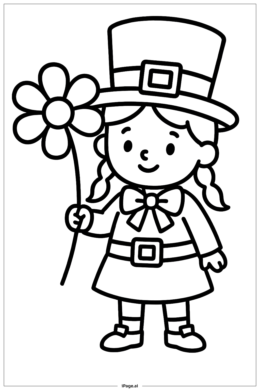  拿着花的女孩小妖精填色页 