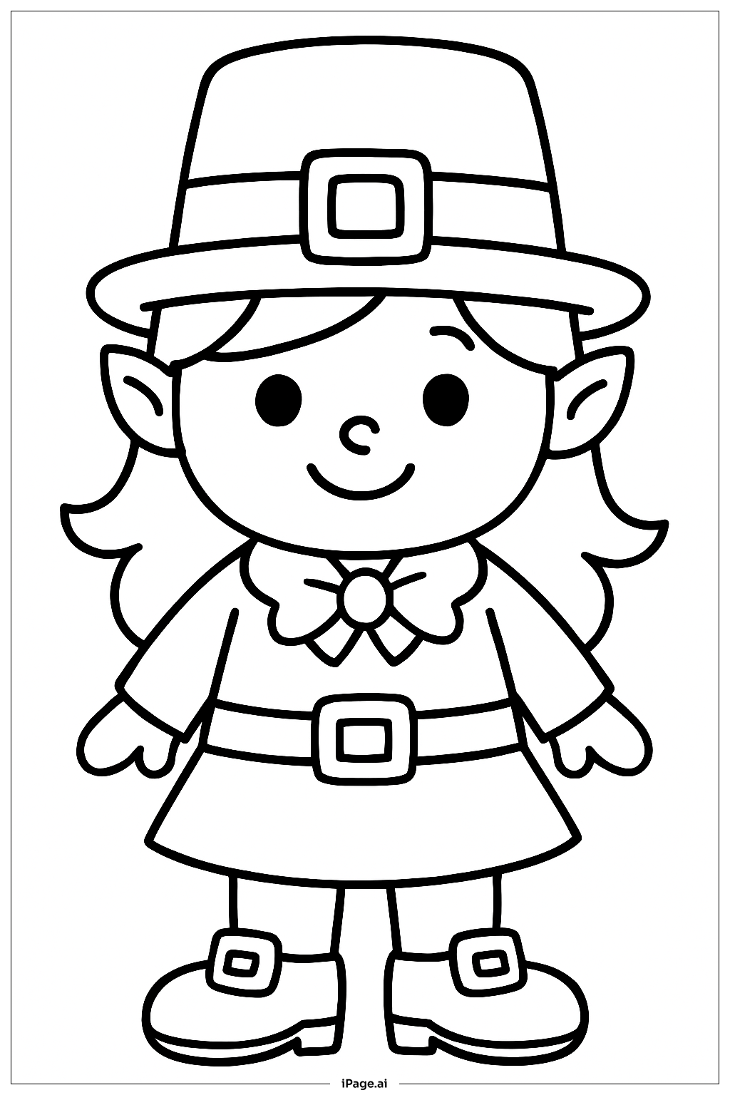  戴帽子的女孩小精灵填色页 