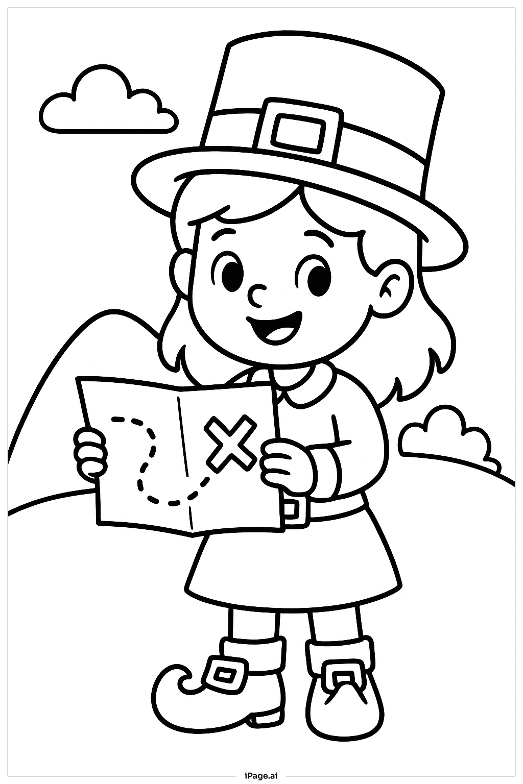  지도를 든 소녀 레프리콘 색칠공부 페이지 