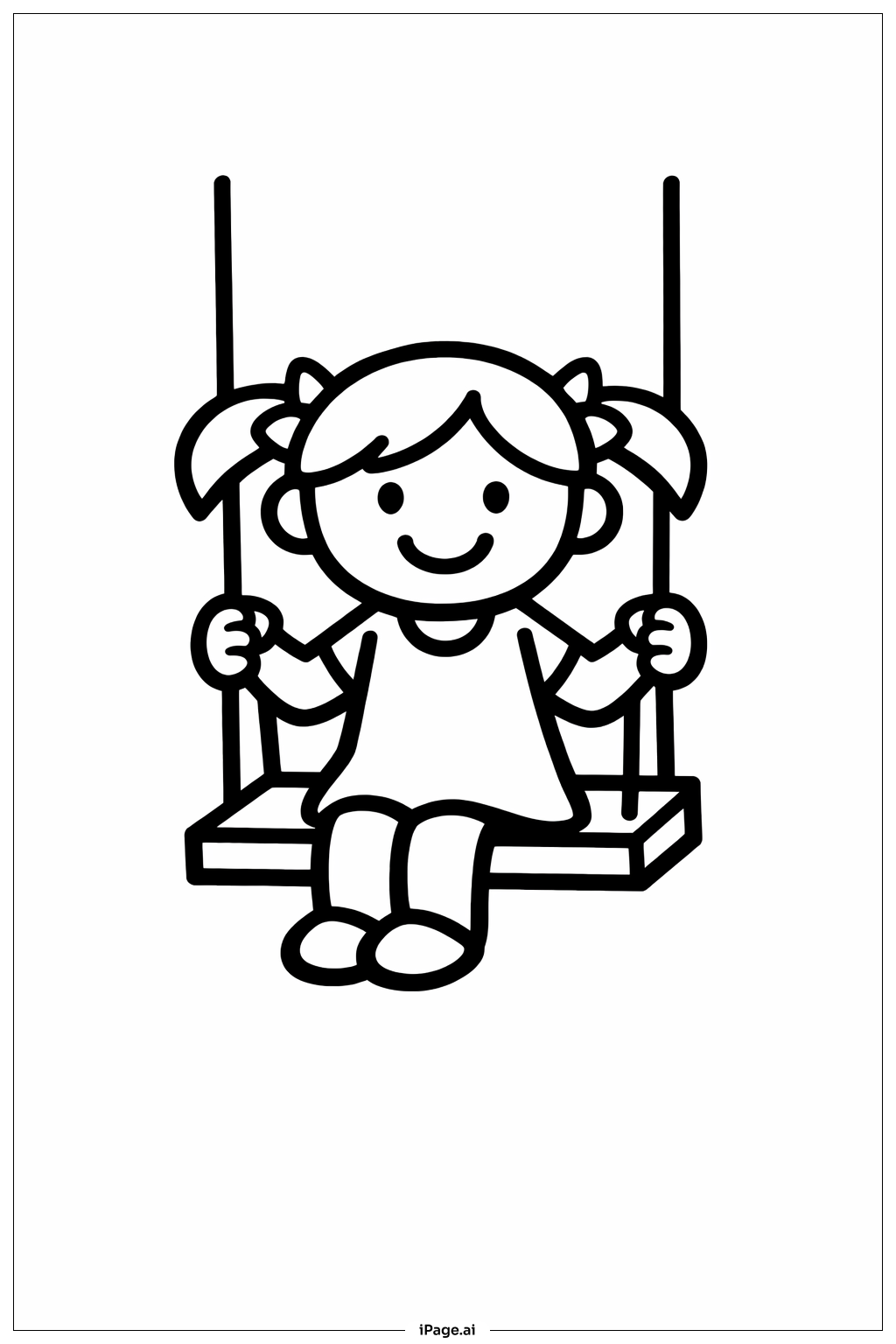 ブランコに乗る女の子の塗り絵ページ