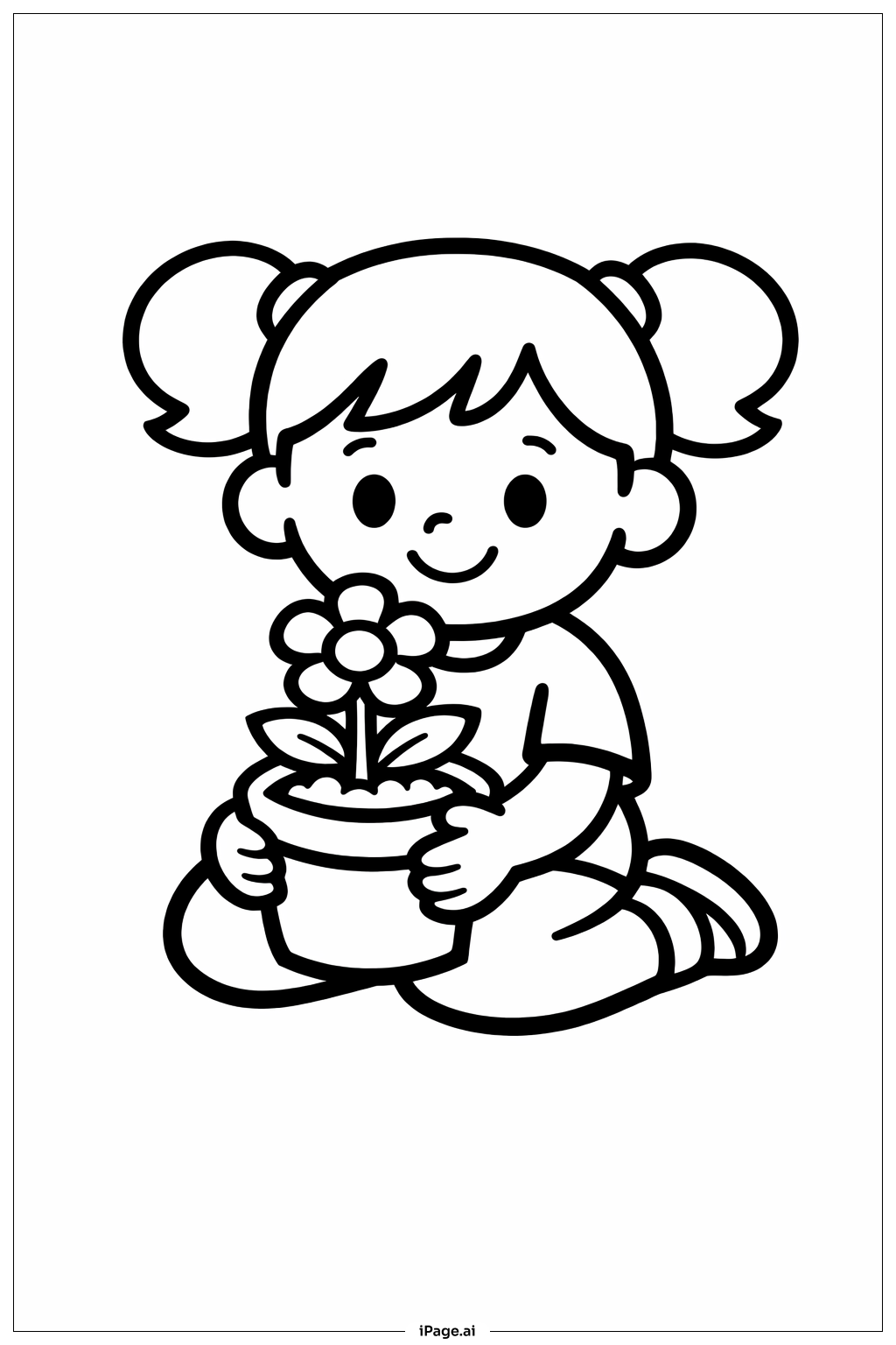 花を植える女の子の塗り絵ページ