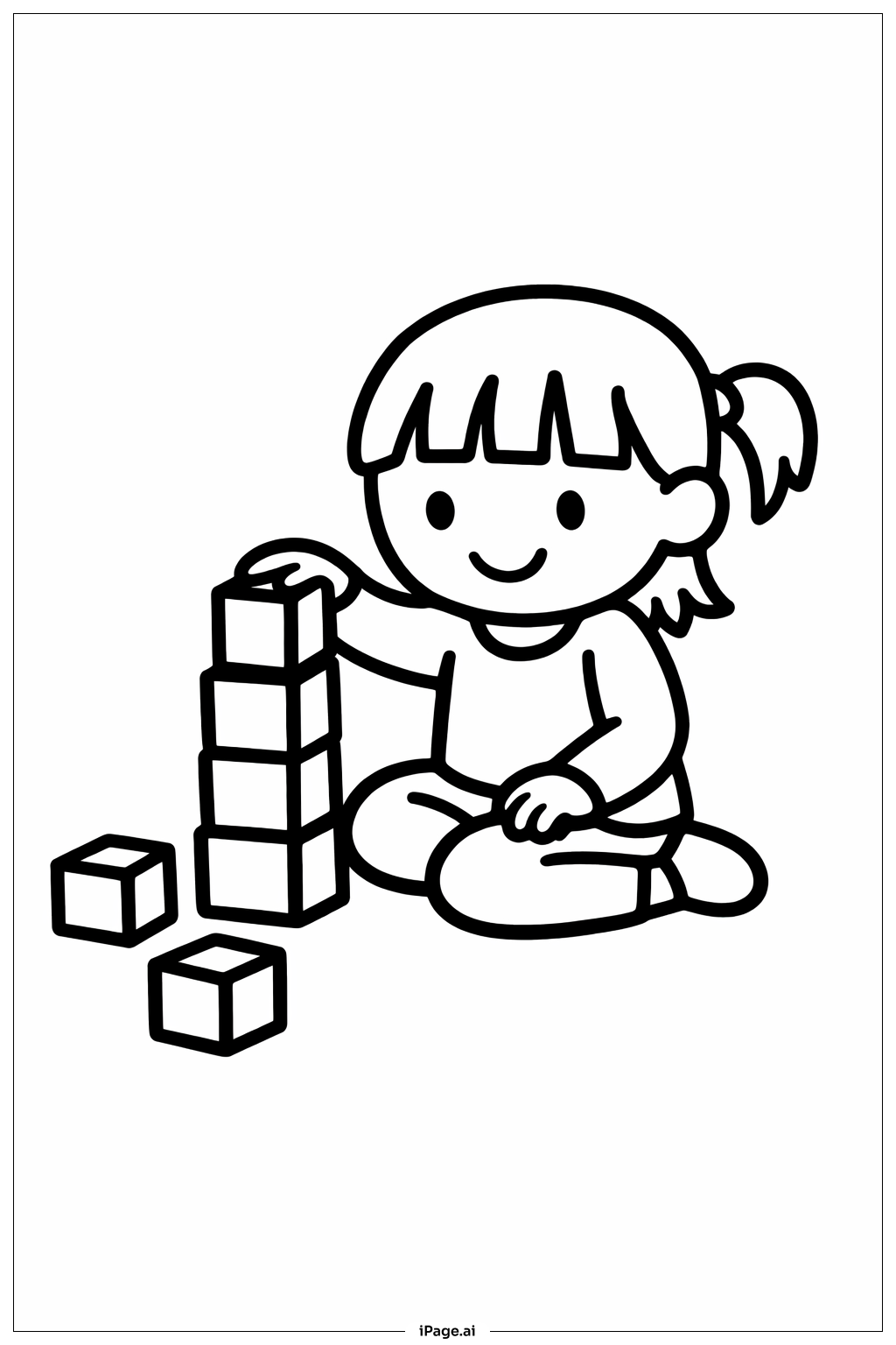 ブロックで遊んでいる女の子の塗り絵ページ